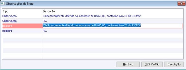 Nota Fiscal com Diferimento Parcial