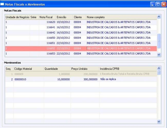 Notas Fiscais X Movimentos