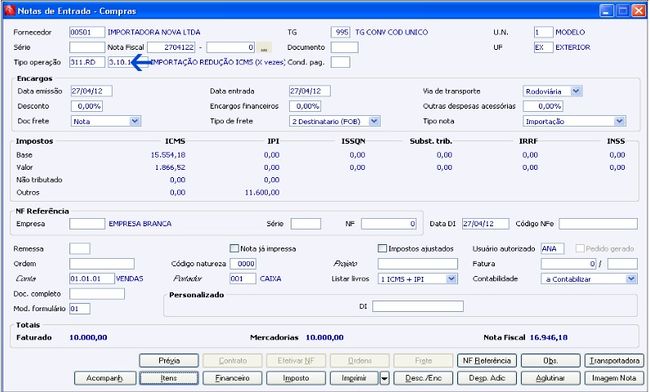 Notas Fiscais de Importação
