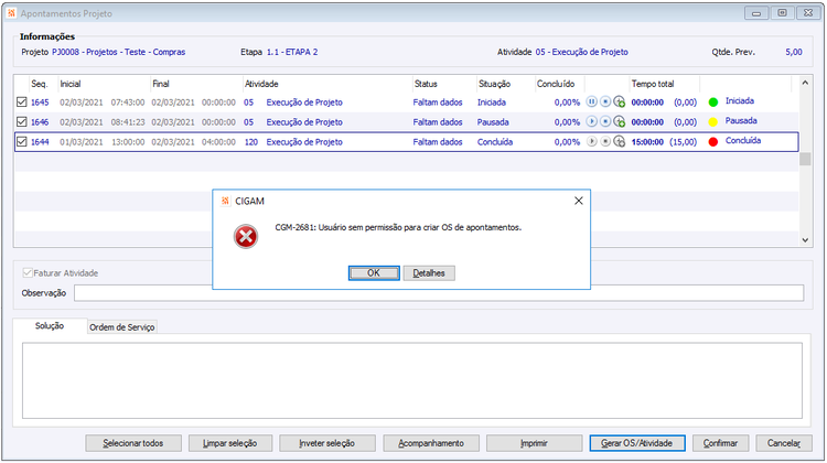 Sem Permissão Gerar OS