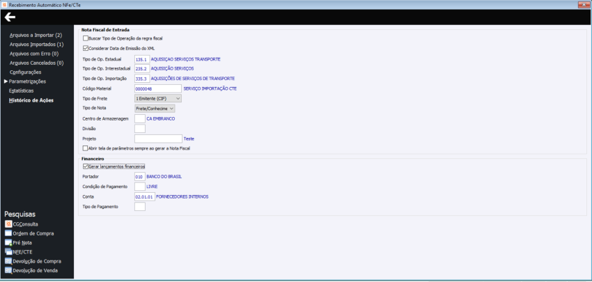 Parametrização CTe