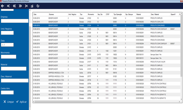 Pesquisa Dinâmica Movimentos de Estoque