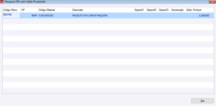 Pesquisa OPs sem Saldo Produzido
