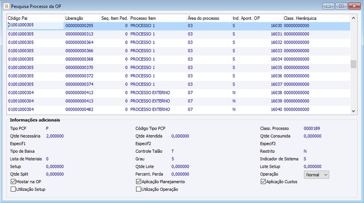 Pesquisa Processo da OP