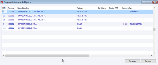 Pesquisa de Unidade de Negócio