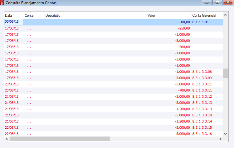 Consulta Planejamento Contas