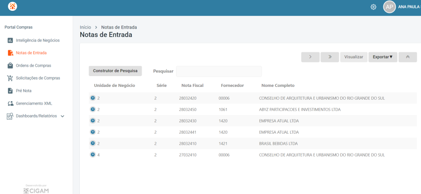 Notas de Entrada