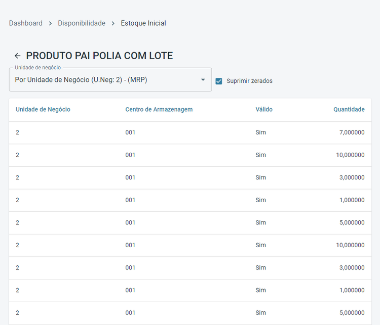 Portal Indústria Botão Estoque Inicial