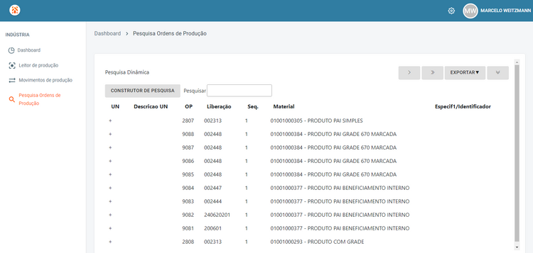 Portal Indústria Pesquisa Ordens de Produção