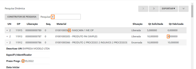 Portal Indústria Pesquisa Ordens de Produção