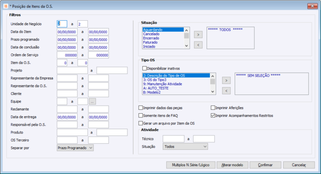 * Posição de Itens de OS