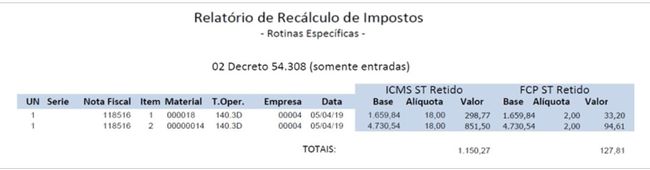 Recalcula Impostos - ICMS/ST Retido e FCP/ST Retido