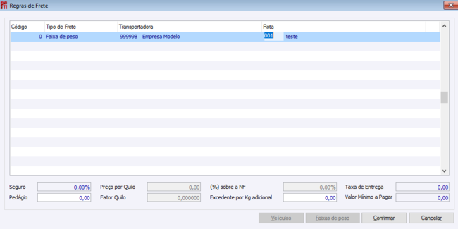 Regras de Frete