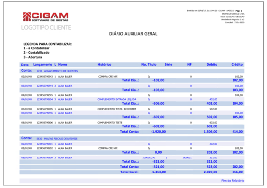 Diário Auxiliar Geral
