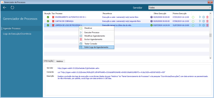 Exibir Logs de Agendamento