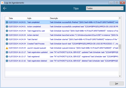 Logs de Agendamento