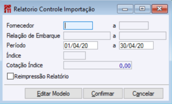 Controle Saldo Importação