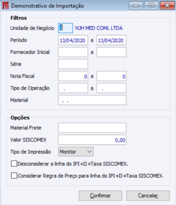 Demonstrativo Importação