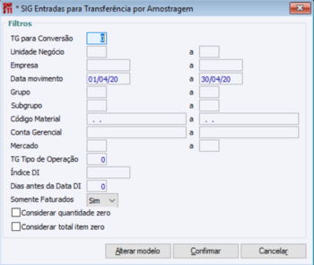 SIG Entradas p/ Transferencia por Amostragem