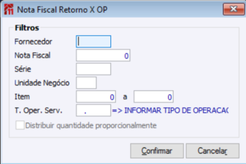 Nota Fiscal Retorno X OP Obsoleto