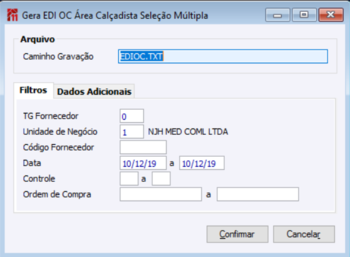 Gera EDI OC Área Calçadista Seleção Múltipla