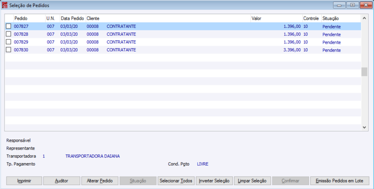 Seleção de Pedidos