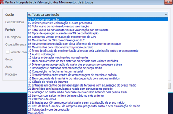 Verifica a Integridade da valorização dos Movimentos de Estoque