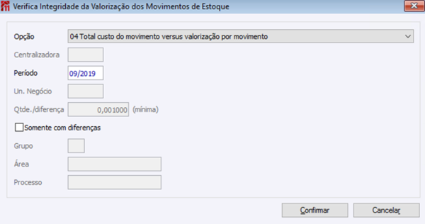 Verifica a Integridade da Valorização dos Movimentação de Estoque